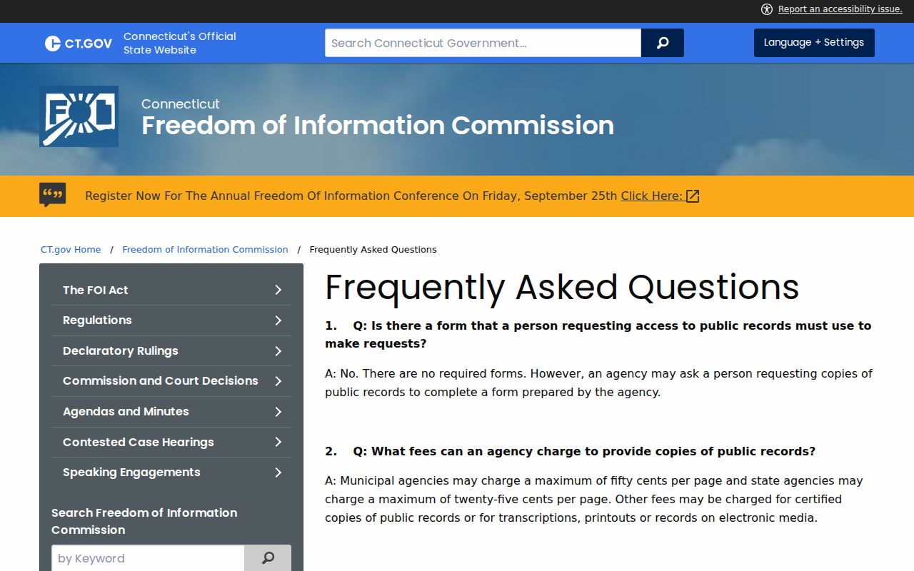 Berlin residents directory Connecticut Freedom of Information guidance for public-record requests